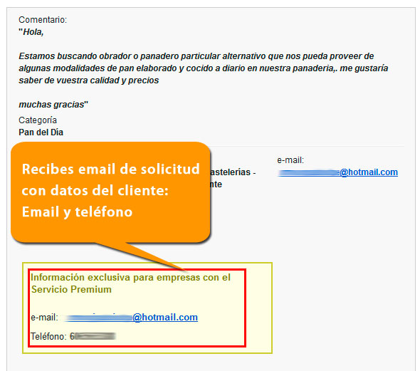 Email con datos de contacto del clientes