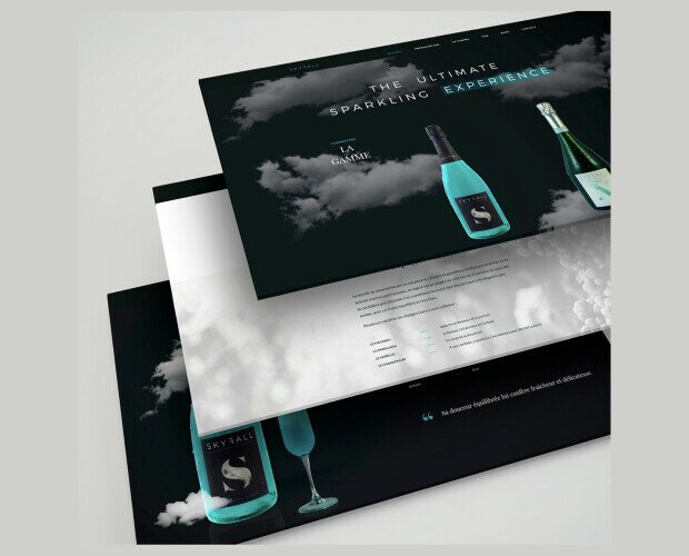 Diseño de Branding. Proyecto Skyfall Sparkling Blue Wine - diseño web, diseño de marca, etiquetas...