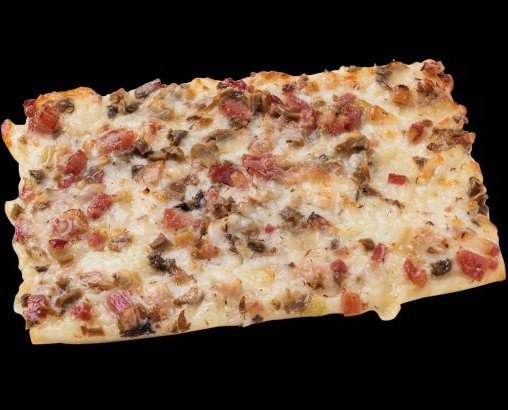 Pizza cuadrada carbonara. Delicioso sabor