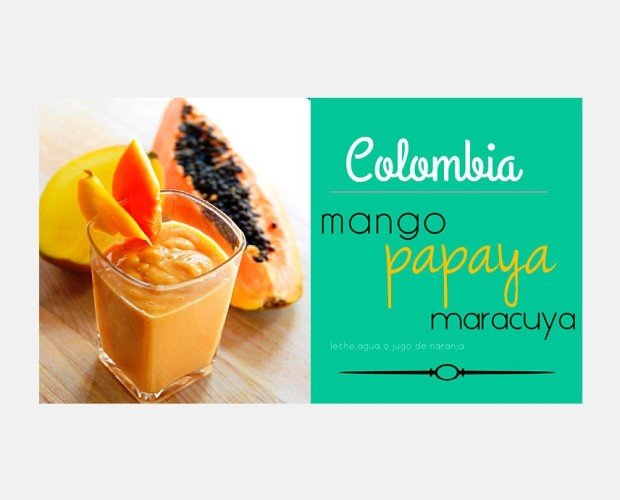 Colombia. Mango, papaya, maracuyá. Para mezclar con agua, leche o jugo de narnanja.