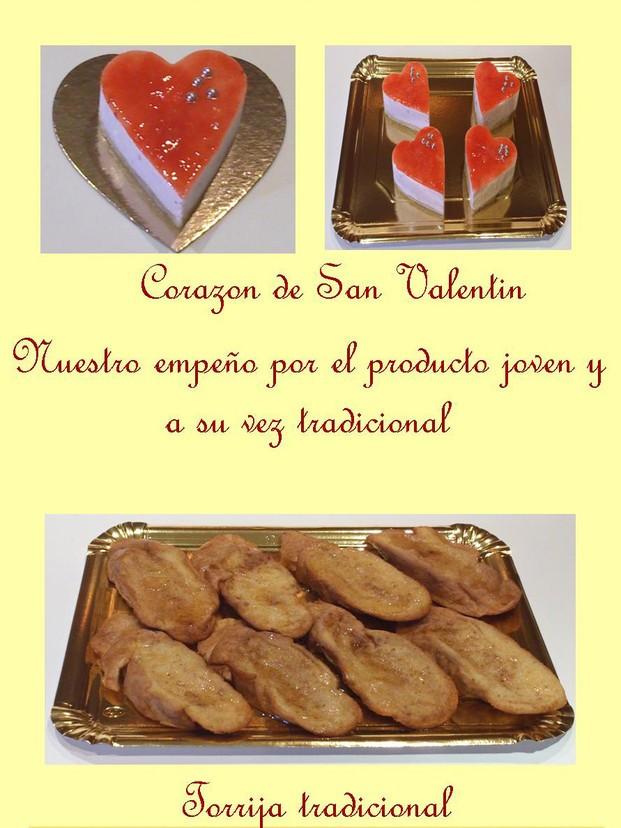 Productos de temporada. Corazón de San Valentín y Torrijas
