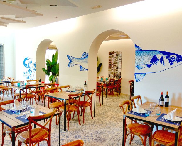 Mural en restaurante marinero. Pintura mural para restaurante basado en pescados y marisco.
