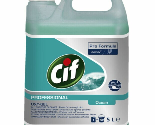 Cif Professional Oxy-Gel. Es un detergente con oxígeno activo para suelos y superficies lavables