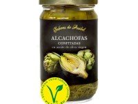 Conservas de Verduras. Alcachofas confitadas en Aceite de Oliva Virgen Extra, listas para comer, peso neto 280 gr. alcachofa Valenciana, producto de proximidad.