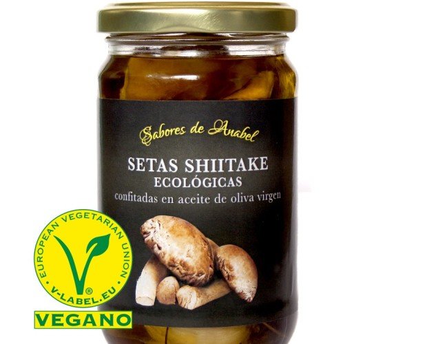 Setas. Setas Shiitake Ecologicas enteras, confitadas en Aceite de Oliva Virgen Extra, listas para consumir