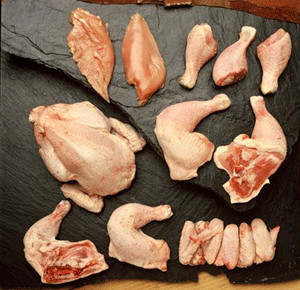 Carne de Aves. Pollo entero, fresco y trozado