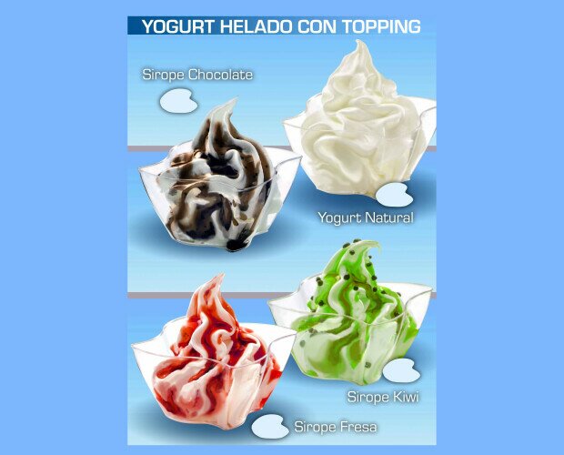 Yogur helado. Carta ejemplo de yogur helado con diferentes siropes