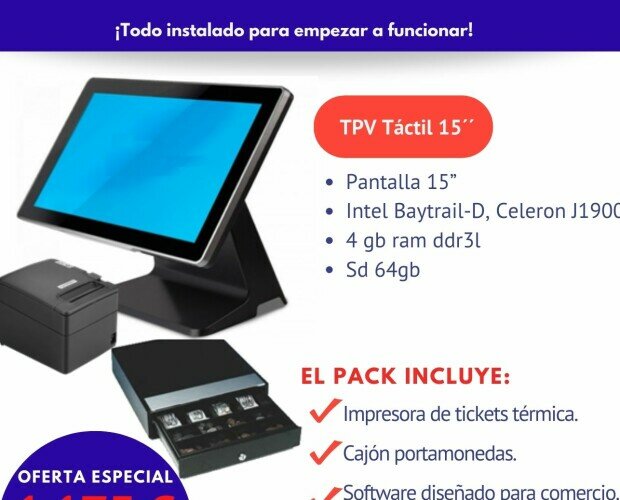 Oferta especial TPV. Oferta especial en Pack TPV, incluyendo instalación, software y formación.