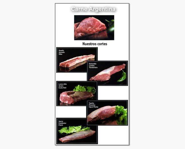 Carne argentina. Carne de ternera argentina variedad de cortes