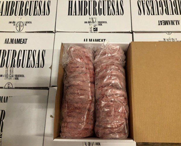 Hamburguesas Pack. Ejemplo de una caja de hamburguesas congeladas.